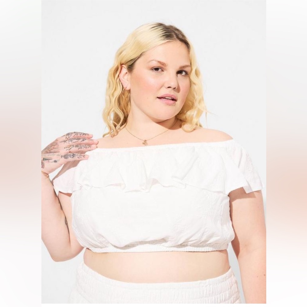 Eyelet Off Shoulder Top and Skirt Set